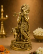 Brass Cow Krishna Playing Flute